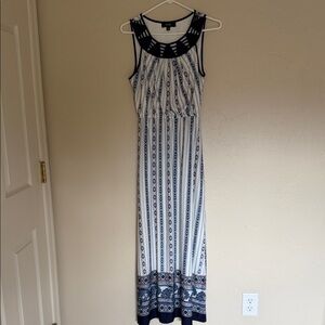 NAIF Navy and White Patterned Maxi Dress